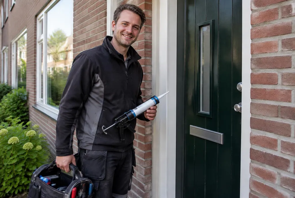 Vakman van Kitbedrijf Elst bij de voordeur van een woning